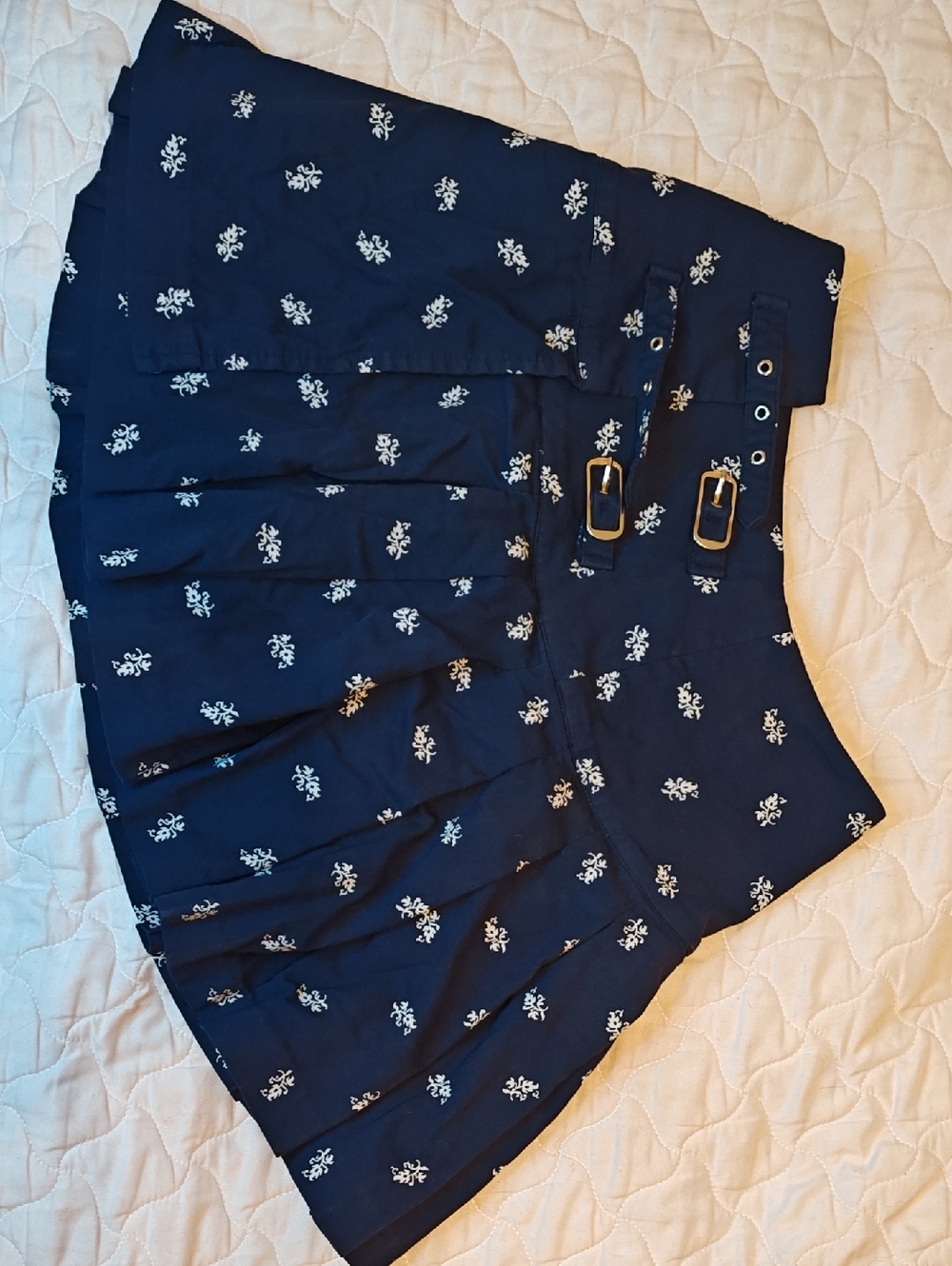 Hill House Navy Floral Circle Skirt with Double Buckles
